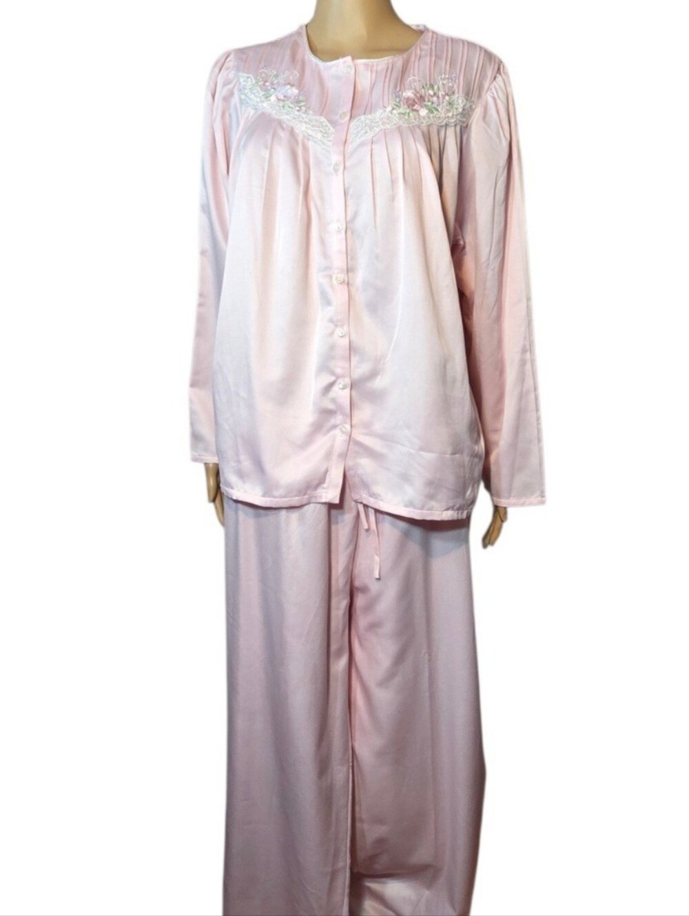 Earth Angels Pajama Set Embroidered Shirt Pants Light Pink Womens Size Medium
